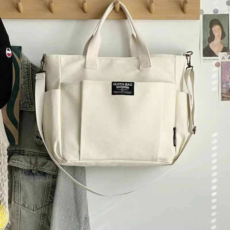 Canvas Ladies Bag Simple Student Large Capacity Horizontal Commuter Shoulder Slanting Portable Handbag