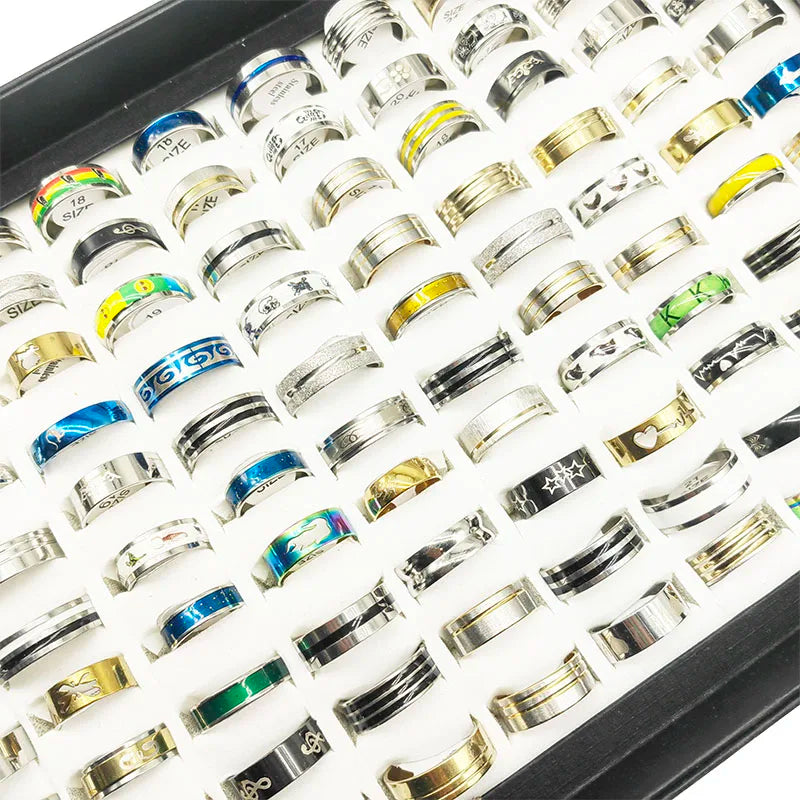 20pcs/Lot New Fashion Mix Style Stainless Steel Finger Rings for Women Men Hot Rock Wide Personality Party Bar Joint Ring Boy