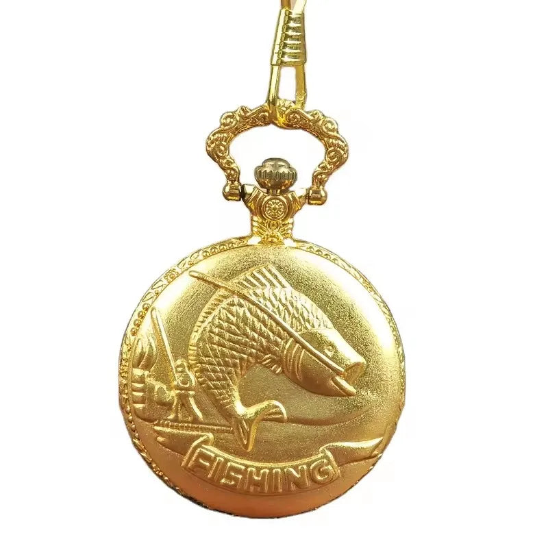 Best Gifts Luxury Gold Quartz Pocket Watch Design Fishes Necklace Pendant Pocket Watch Clock for Mens Womens