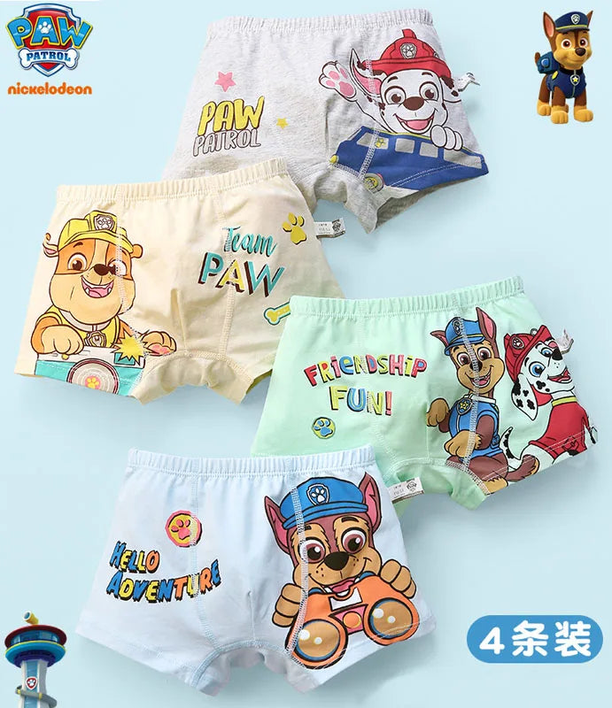 4PCS/Set 100% Genuine Paw Patrol KID's Printed Underpants Chase Rocky Marshall Rubble Briefs Underwear Boys Girls Birthday Gift