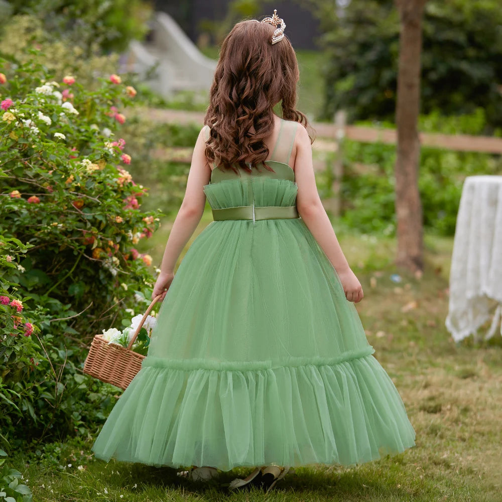 2023 Summer Girls Dress Tulle White Party Bridesmaid Dresses For Children Costume Elegant Kids Girl Wedding Evening Vestidos