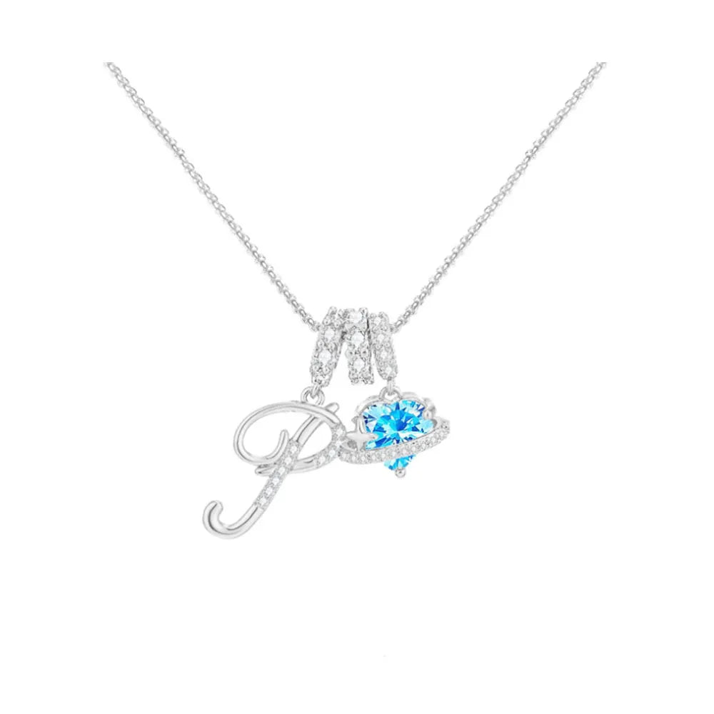 Heart-shaped Necklace with the Initial of a Lady, Zircon Pendant, English Diamond Jewelry, Suitable for Friday