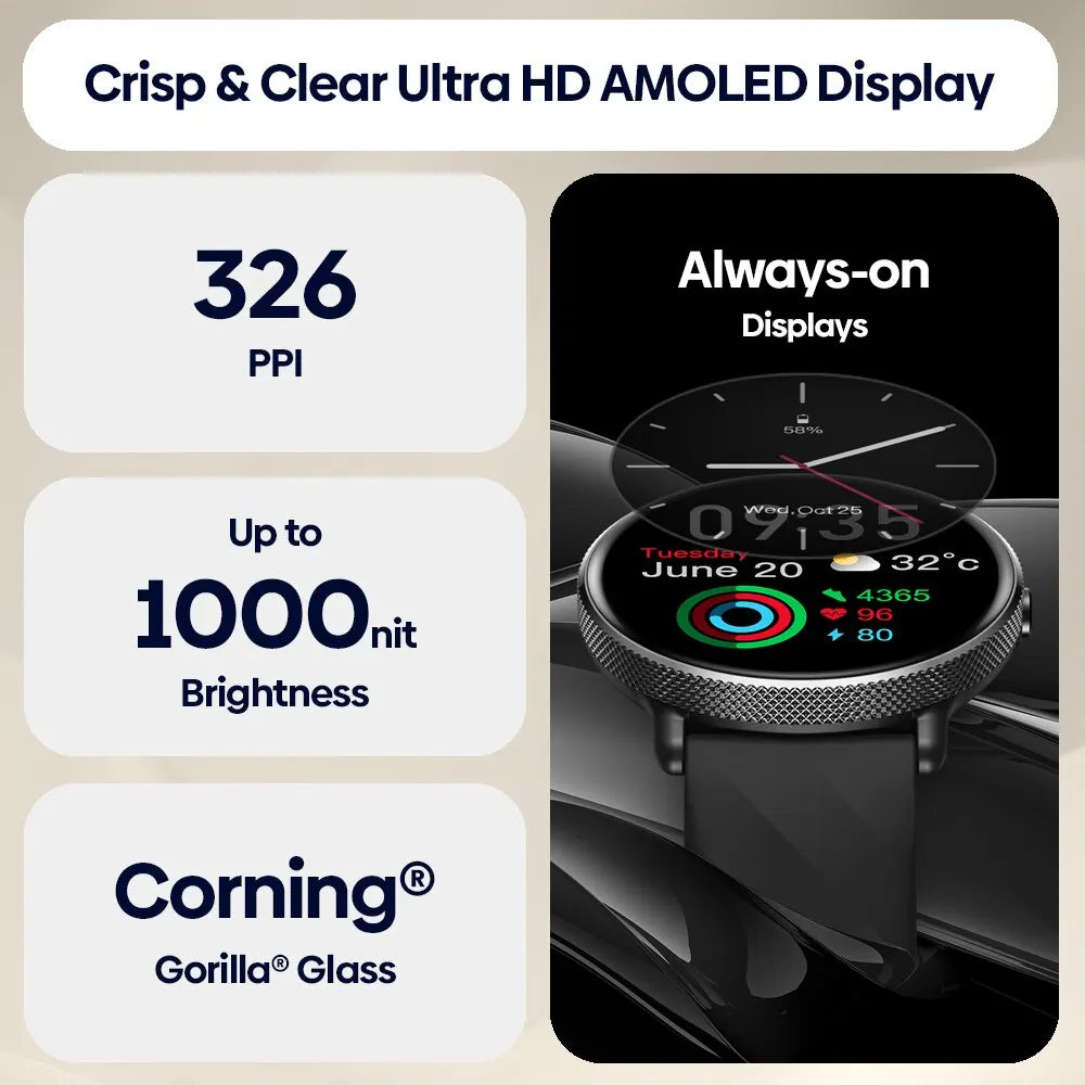 Zeblaze GTR 3 Pro Voice Calling Smart Watch 1.43" AMOLED Display 316L Stainless Steel Frame Fitness Tracking Smartwatch