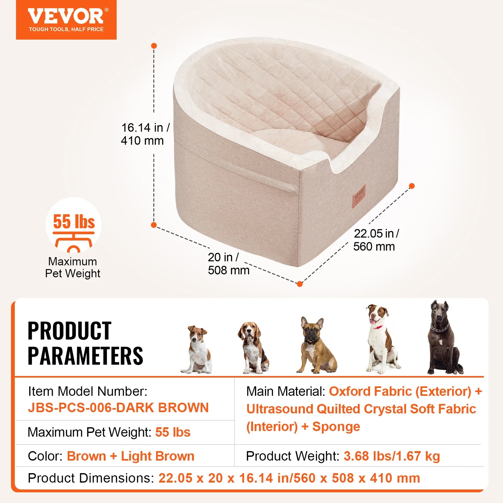 SucceBuy Dog Car Seat Waterproof Dog Booster Seat Pet Car Seat with Clip-On Safety Leash PP Cotton Car Bed for Medium Large Dog