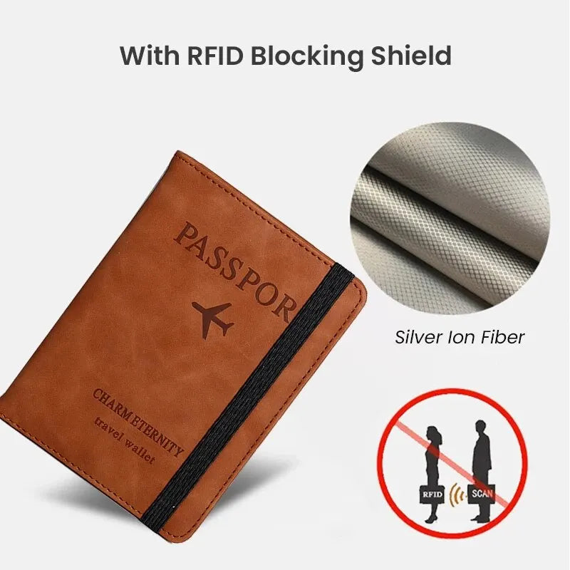 RFID Passport Cover Wallet Holder PU Leather Card Holder Passport Case Abroad Travel Essentials for Women Men Family Vacation