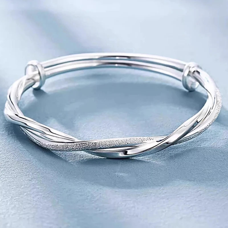925 Sterling Silver Double Layer Bracelet for Womem Girls Irregular Knot Bangles New Simple Design Fashion Party Jewelry Gifts