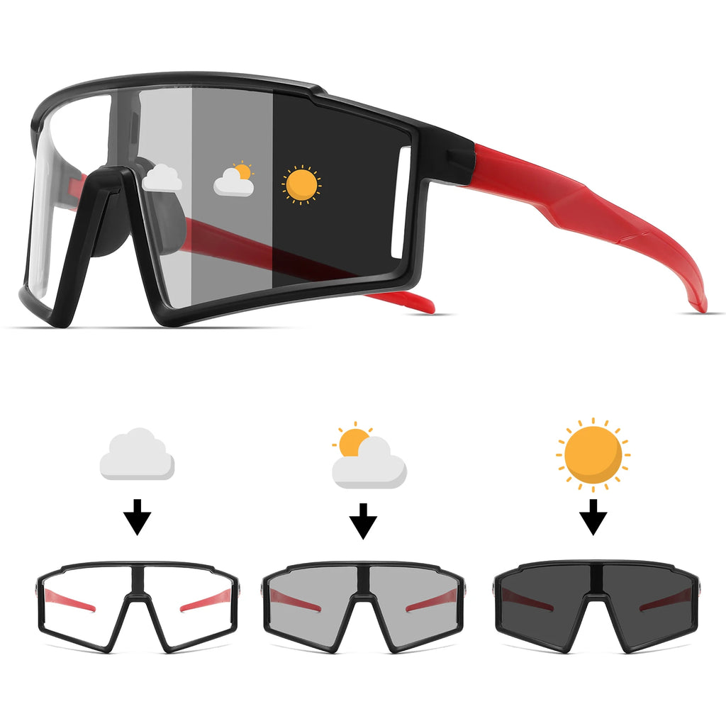 Photochromic One-Piece Sports Sunglasses - Oversized Wraparound Frame, UV400 Comfort Fit for Cycling, Fishing & Travel
