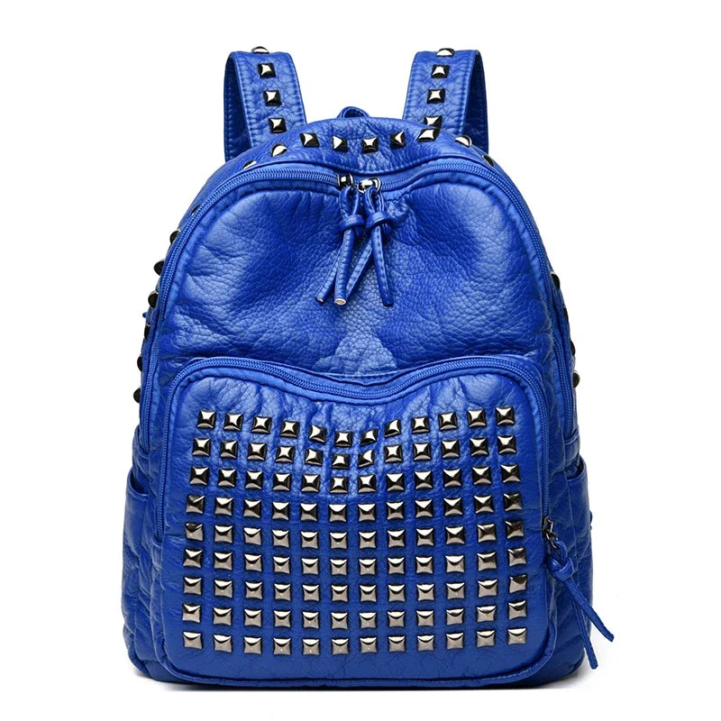 Fashion Rivet Soft Leather Women Backpacks Designer Large Capacity Girls School Bag Luxury Female Bagpack Travel Bags Sac A Main