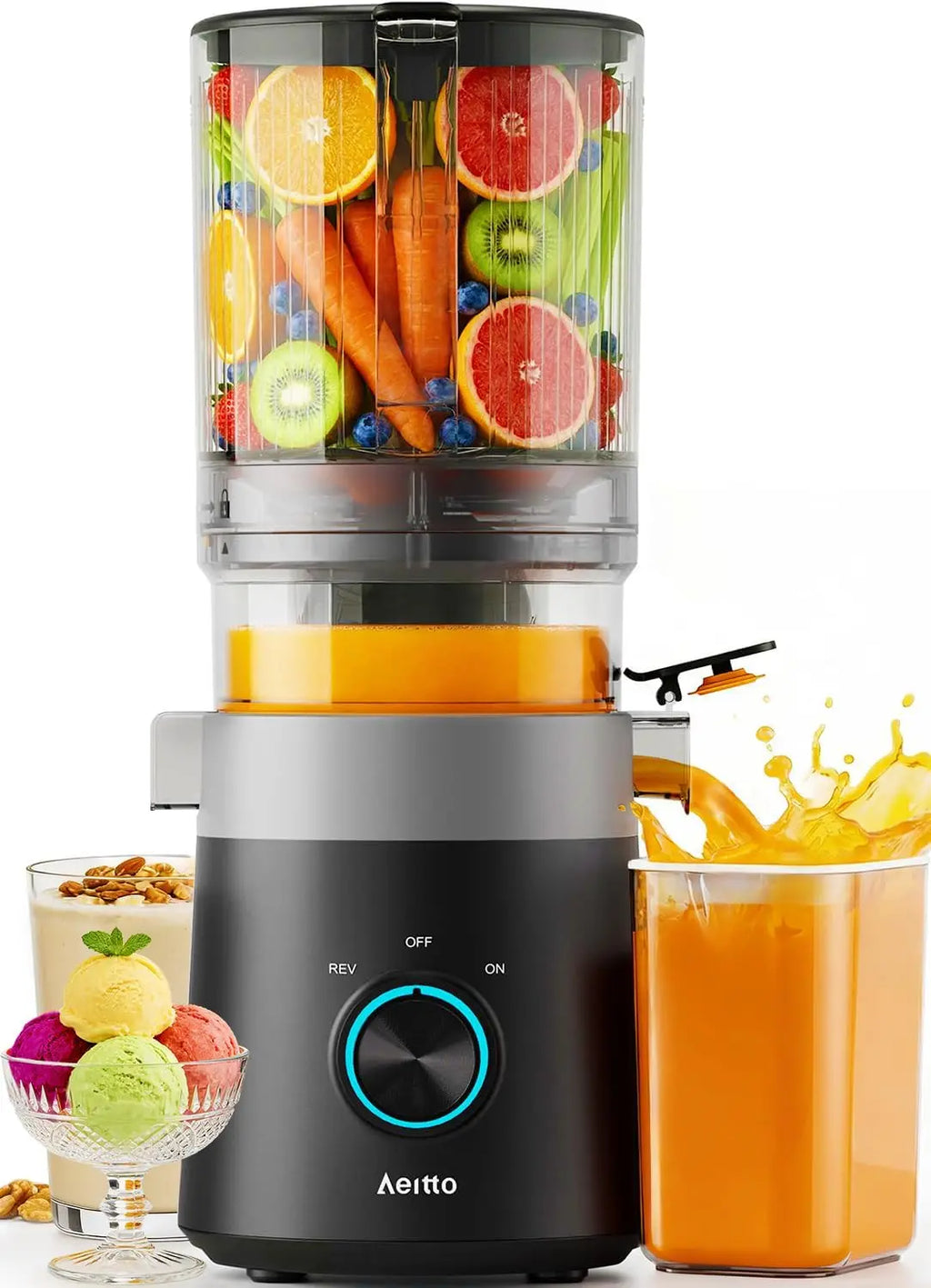 3-in-1 Cold Press Juicer for Juice, Nut Milk & Sorbet – Filter-Free, 6.0" Extra Large Chute, High Yield, Easy Clean