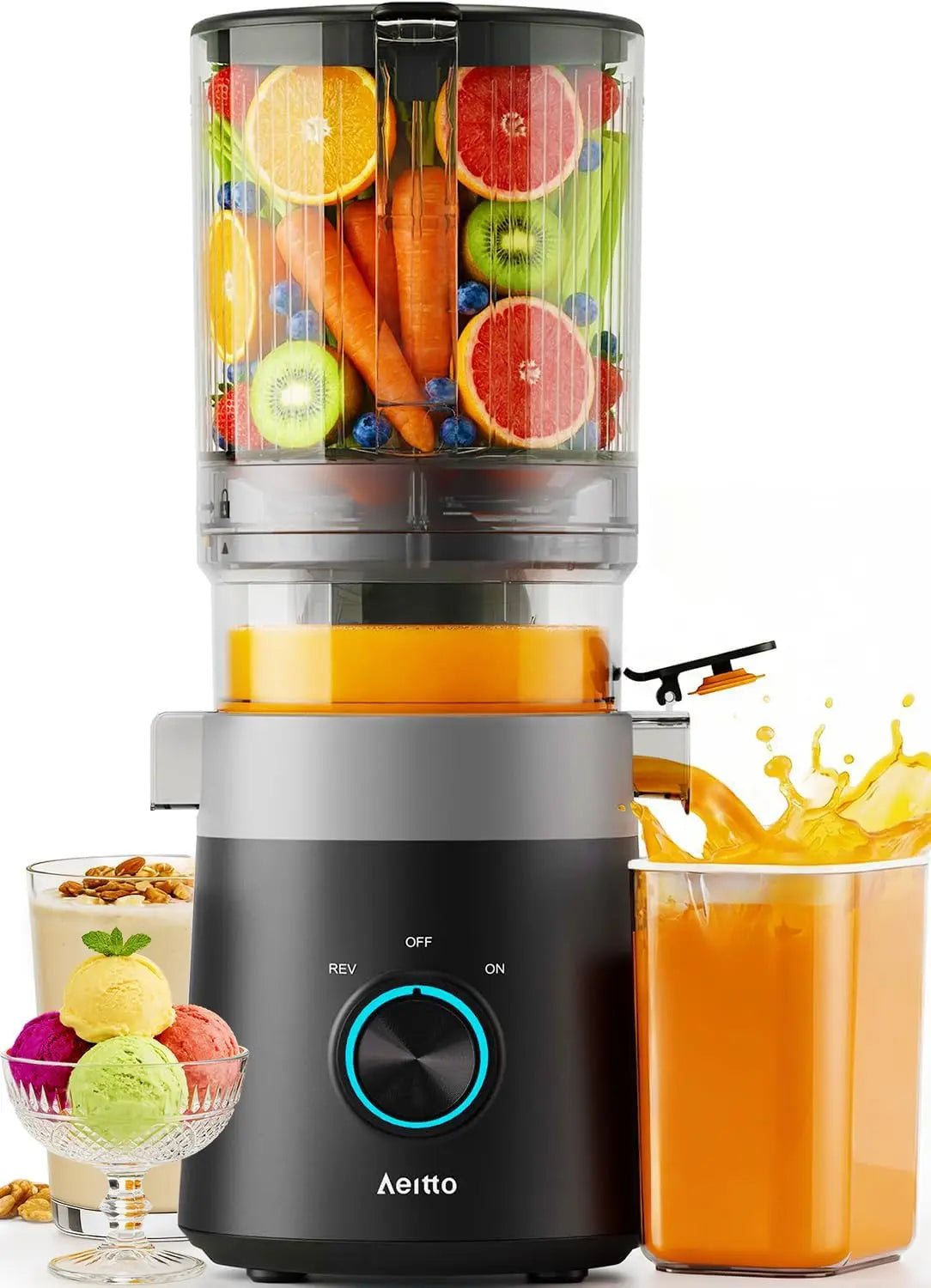 3-in-1 Cold Press Juicer for Juice, Nut Milk & Sorbet – Filter-Free, 6.0" Extra Large Chute, High Yield, Easy Clean