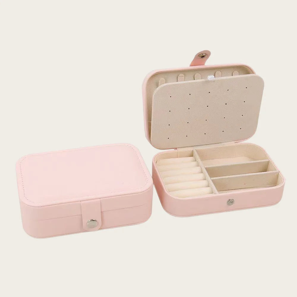 Portable Leather Travel Jewelry Storage Box Mini Organizer Case for Earrings Necklace Ring Daily Storage & Display