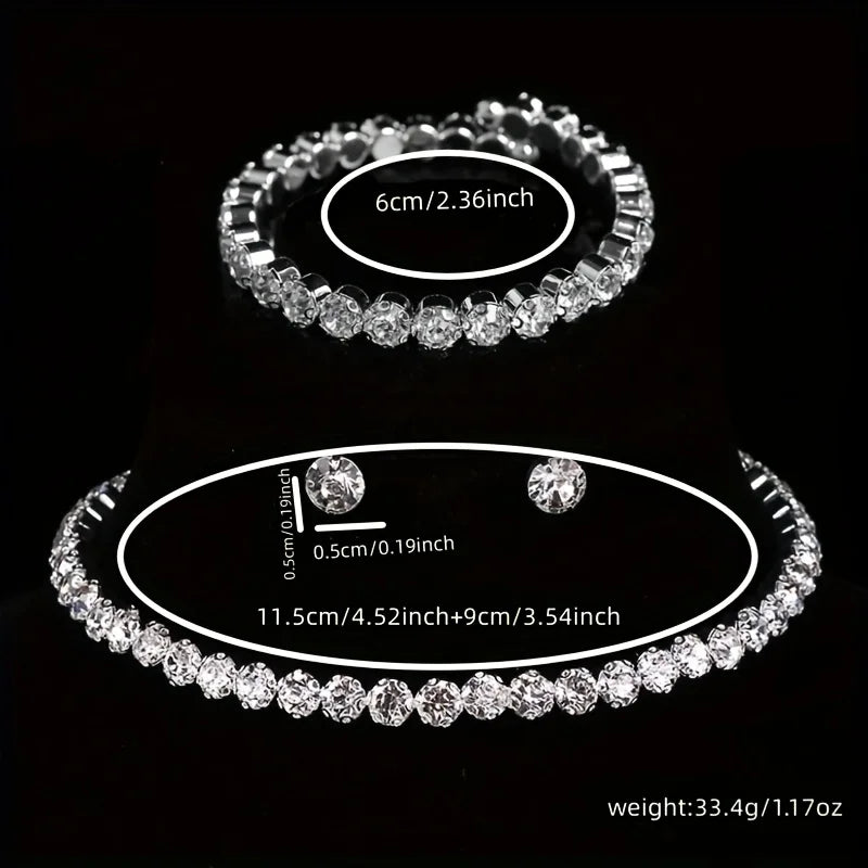 4-piece/set Luxury Sparkling Inlaid Zircon Necklace Bracelet Earrings, Women's Fashionable Trendy Accessory Jewelry Set