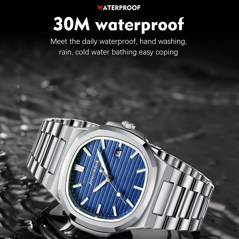 JOOENIOK Luxury Military Man Watch Square Waterproof Luminous Date Week Men Watch Stainless Steel Quartz Men's Watches Reloj+box