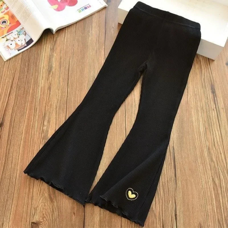 New Arrival Kids Girls Flare Legging Children Casual Elastic Pants Heart Embroidery Slim Fit Leggins Baby Girl Summer Pants