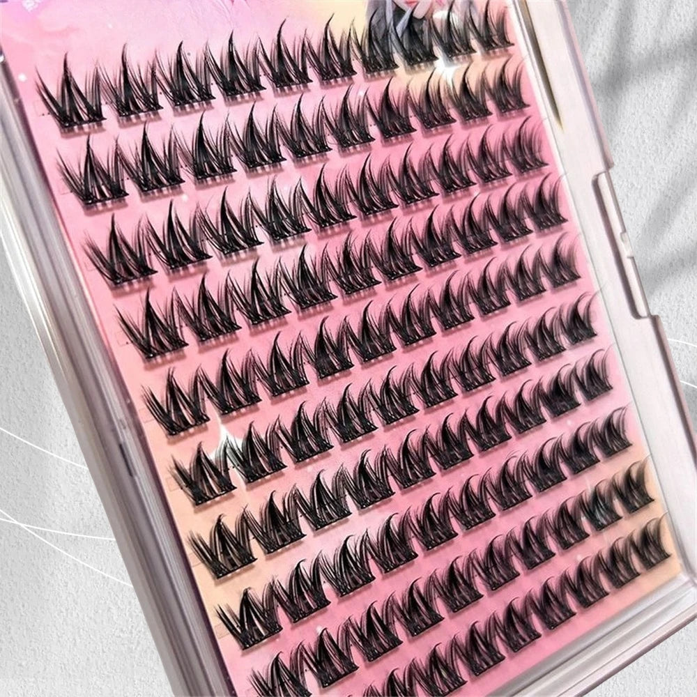 100 Clusters of Self-adhesive Eyelashes, Curled and Slender Dog Style, 12mm Naturally Thickened Thin Strip Eyelashes, Self-Exten