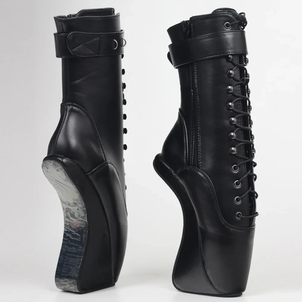 18CM/7" High Heel Hoof Sole Heelless Strange Style Boots Women Sexy Fetish Ballet Pointe Lockable Ankle Boots