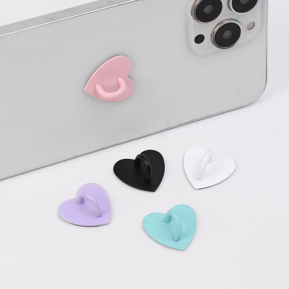 Kawaii Adhesive Metal Heart Phone HYun Holder Mobile Phone Case Finger Ring Stand Hooks Buckle Charms Clasp Accessories String