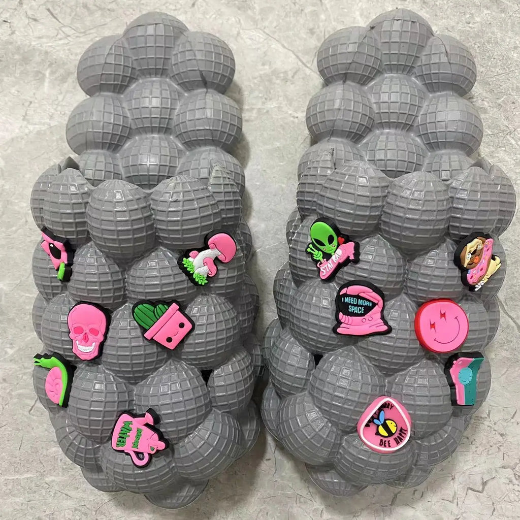 Unisex Summer Slides For Women Outdoor Close Toe Slippers Bubble Massage Litchi Sandals Brand Fashion Designer Sandals Men Clogs