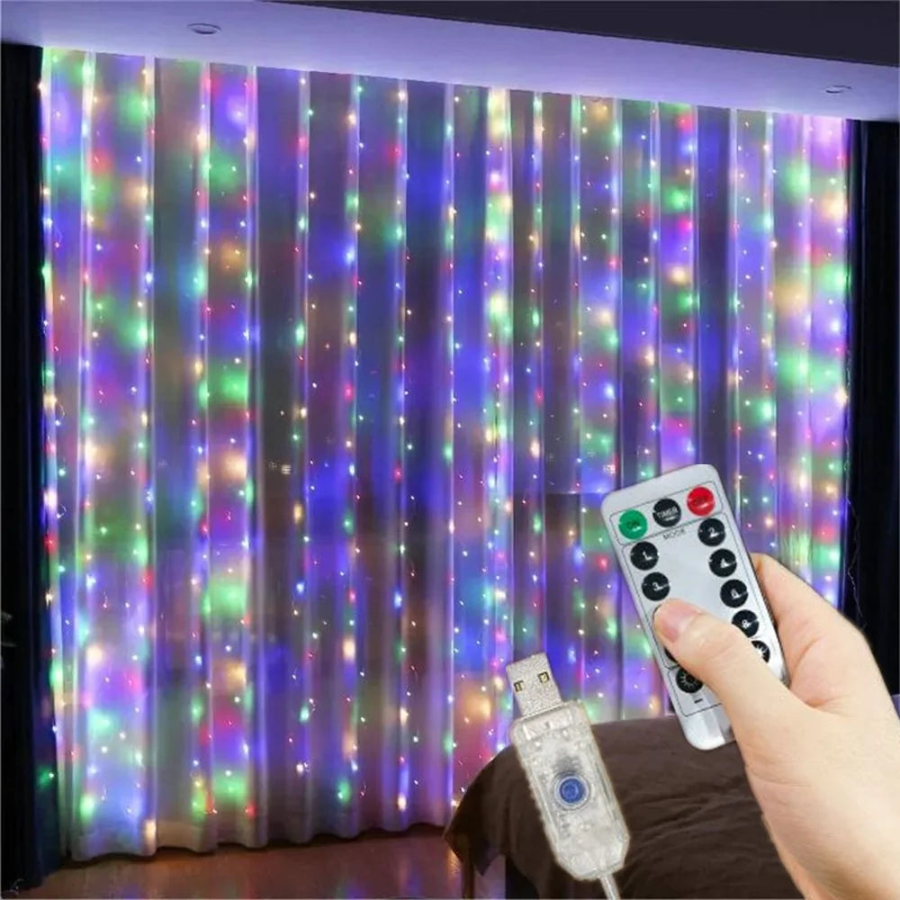 8 Modes LED Curtain Fairy Light USB Plug Wedding Garland Valentine's Day Ramadan EID Mubarak Decoration for Home Curtain Lights