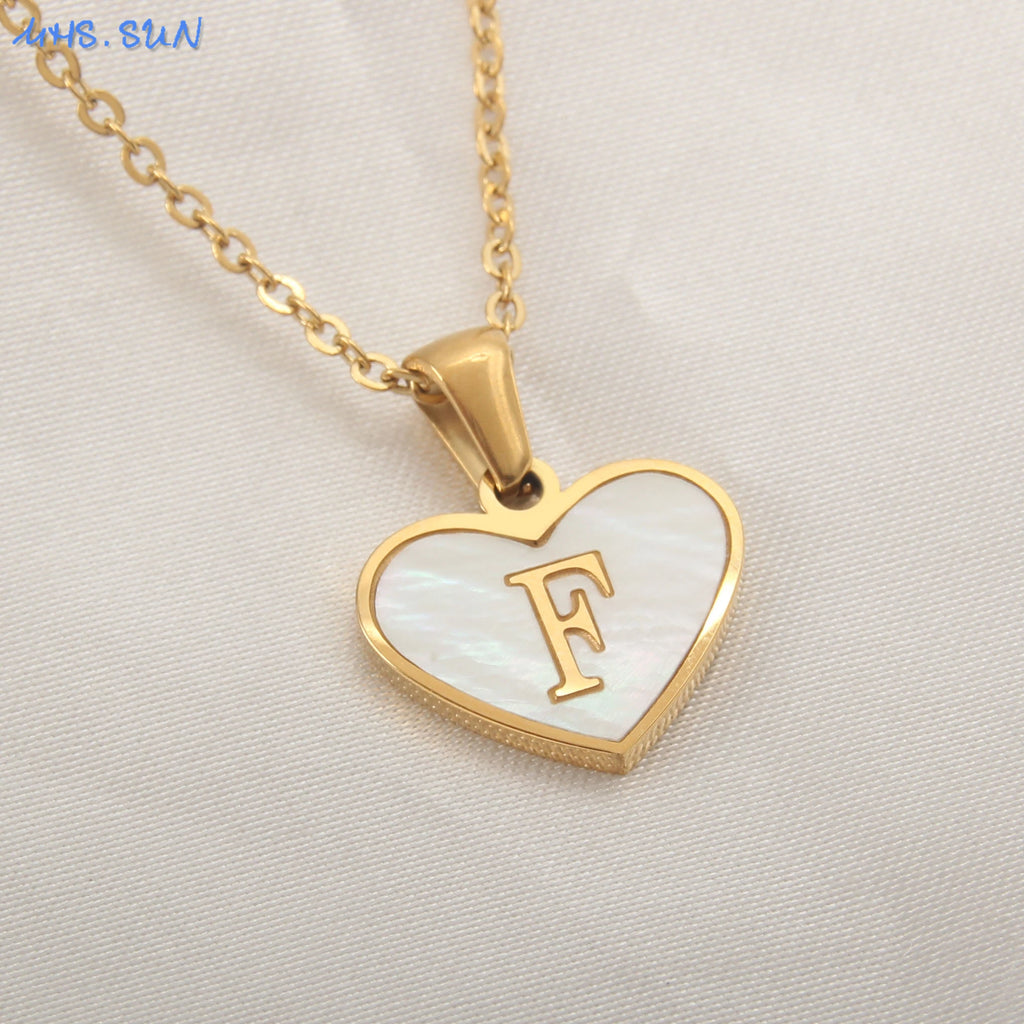 MHS.SUN Stainless Steel Heart Initial Necklace for Women Girls Gold Plated A-Z 26 Letter Pendant Choker Jewelry Birthday Gifts