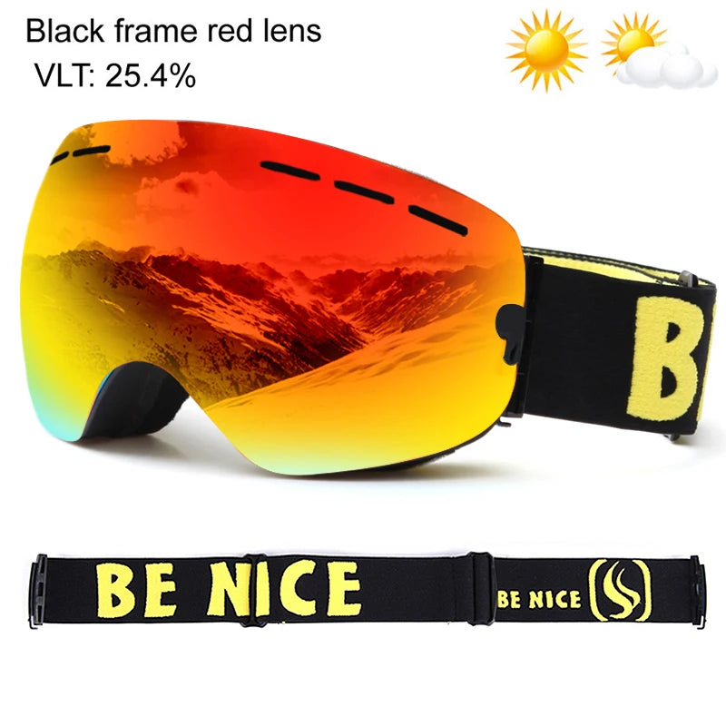 UV400 Anti-fog Double Layers Ski Goggles Big Lens Ski Mask Glasses Skiing Snow Snowboard Eyewear Mirror Polarize Goggles for men