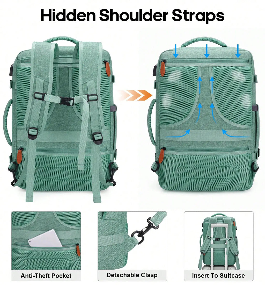 5PCS Travel Backpack Carry On Backpack 42L Flight Approved, Expandable Laptop Backpack With Packing Cubes & Shoe Pocket