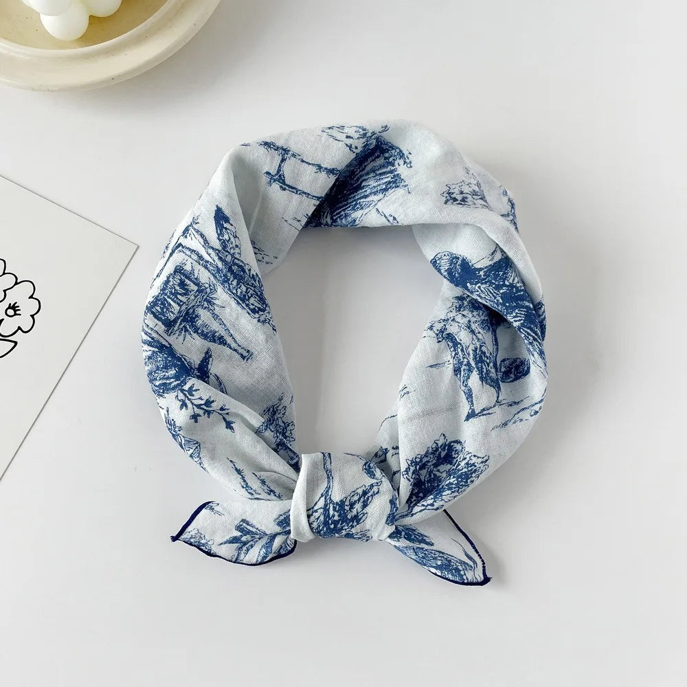 Fashion Square Scarf 1pcs Cotton Rich Summer Scarf Digital Printed Head Scarf for Women Versatile Lightweight Wrap Chic
