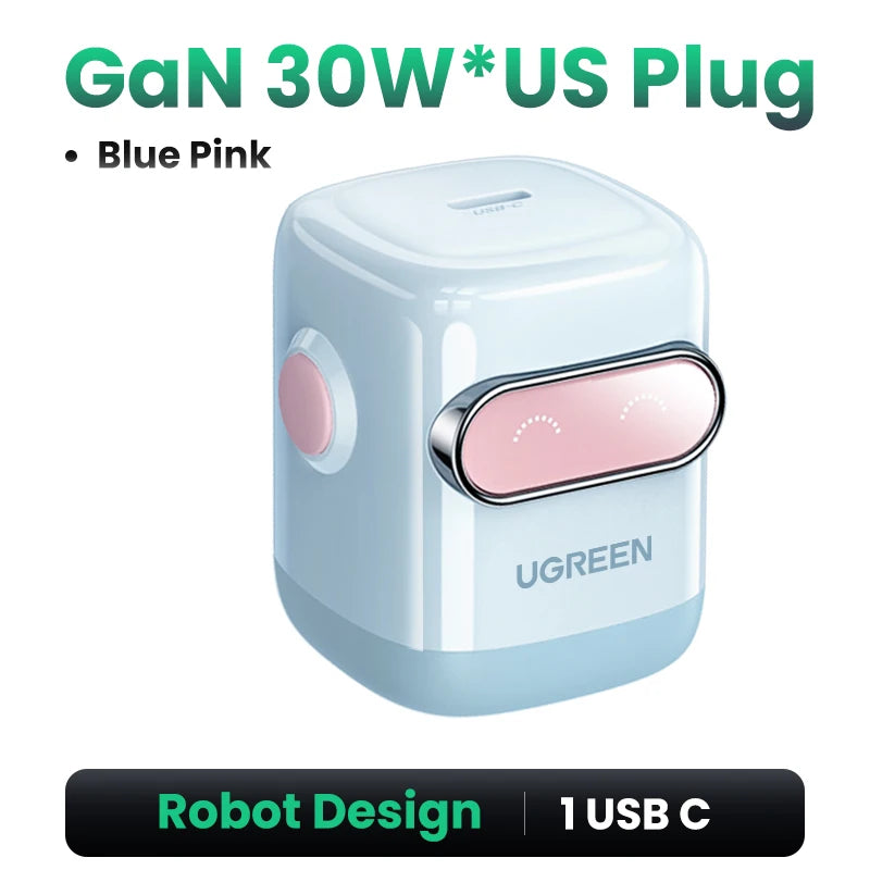 【US Plug】UGREEN 65W 30W GaN Charger Robot Design QC4.0 3.0 PPS for iPhone 18 17 16 Pro Macbook Laptops Tablet PD3.0 Fast Charg