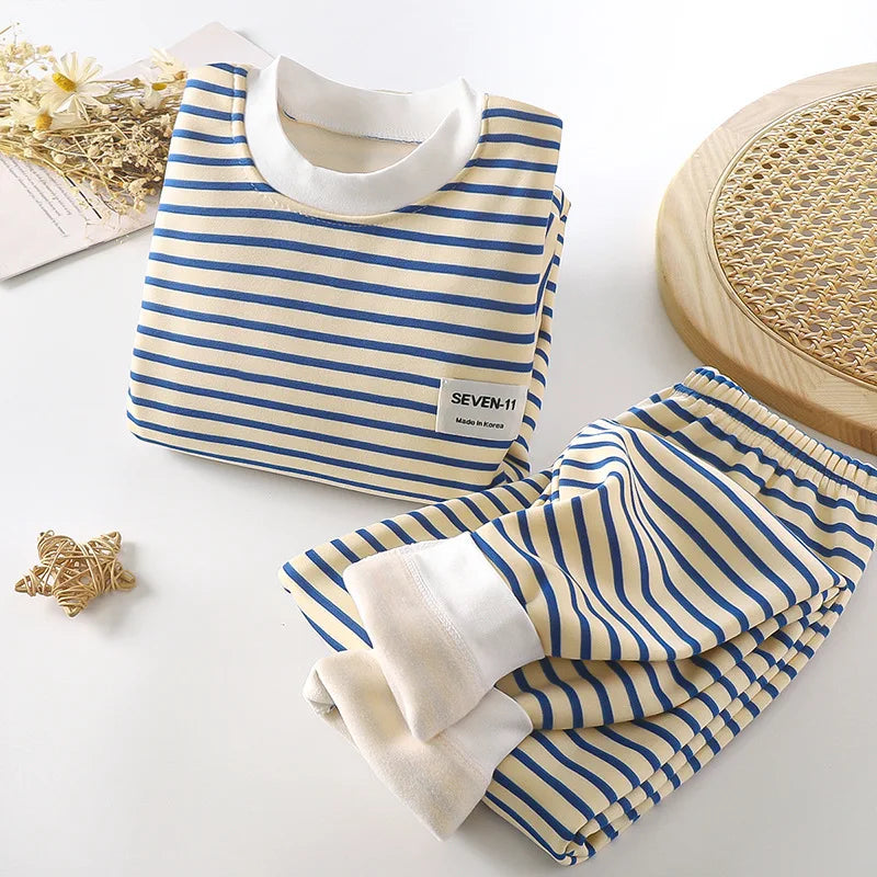 Children's Suit Clothing Autumn Winter Warm Clothes Kids Girls' Long Sleeved Top with Plush Bottom Baby Boys' Top+ Pants Set