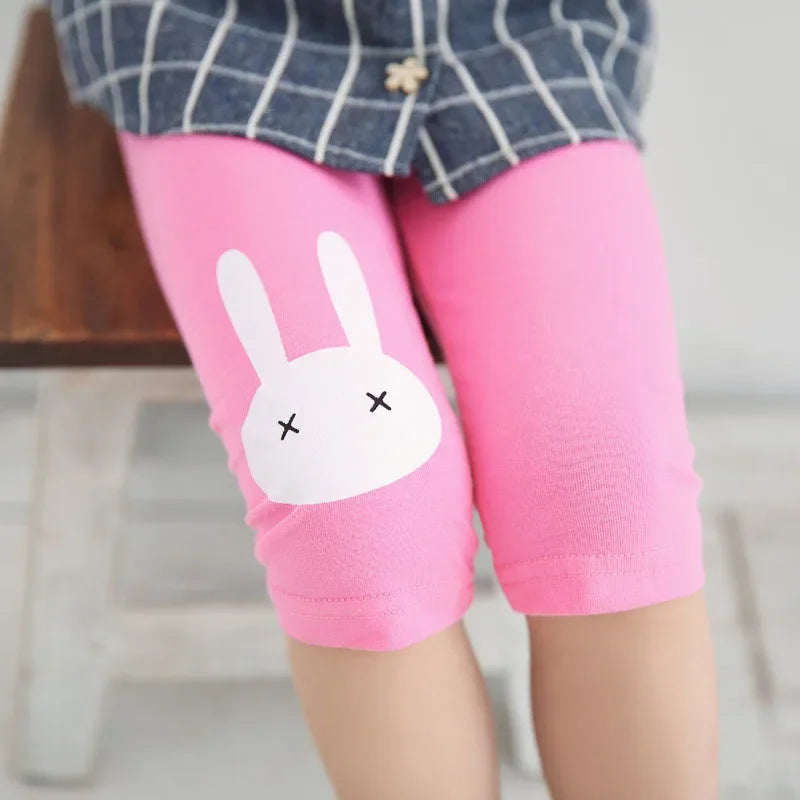 Girls Summer Leggings Rabbit Kids Knee Length Pants Leggins Trouser Elastic Cotton Candy Color Children Capris Girl Skinny Pants