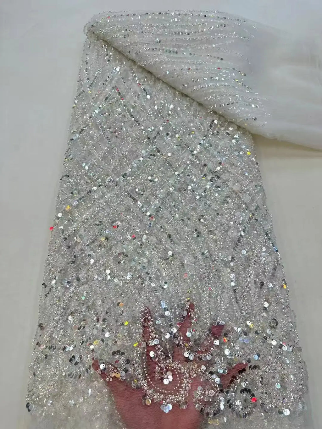 African Sequins Lace Fabrics Fashion Nigerian Embroidery Beaded Tulle Lace Fabric High Quality For Sewing Cloth Party Dress
