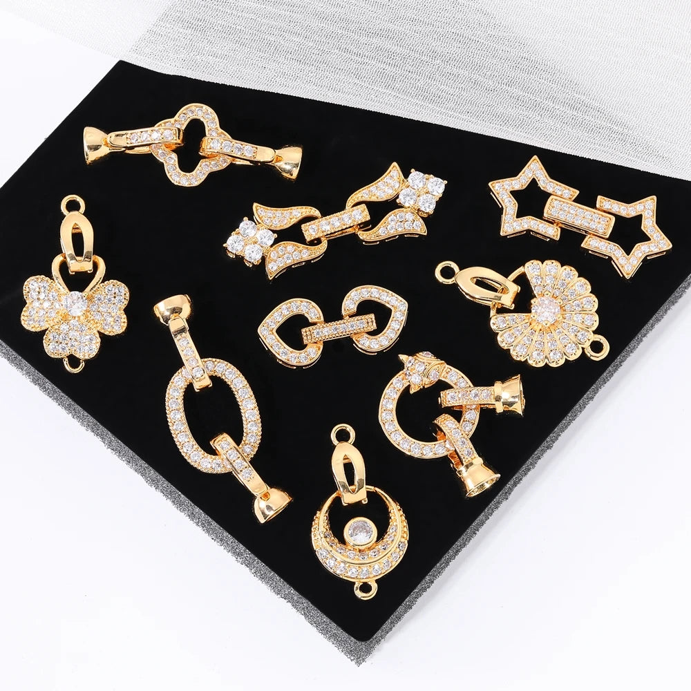 Juya 18K Gold Plated Decorative Fasteners Connector Locks Pearls Clasps Accessories For DIY Needlework Beads Jewelry Making