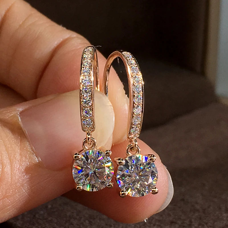 Huitan Minimalist Hook Earrings with Round CZ Pendant for Women Simple Elegant Lady's Ear Accessories Party Daily Trendy Jewelry
