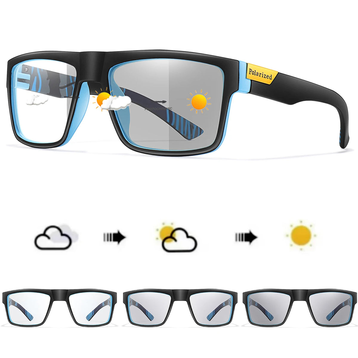 3-Pairs Classical Square Photochromic Sunglasses Outdoor Sports Cycling Running Driving Men Women Festival Party Wear Eyewear