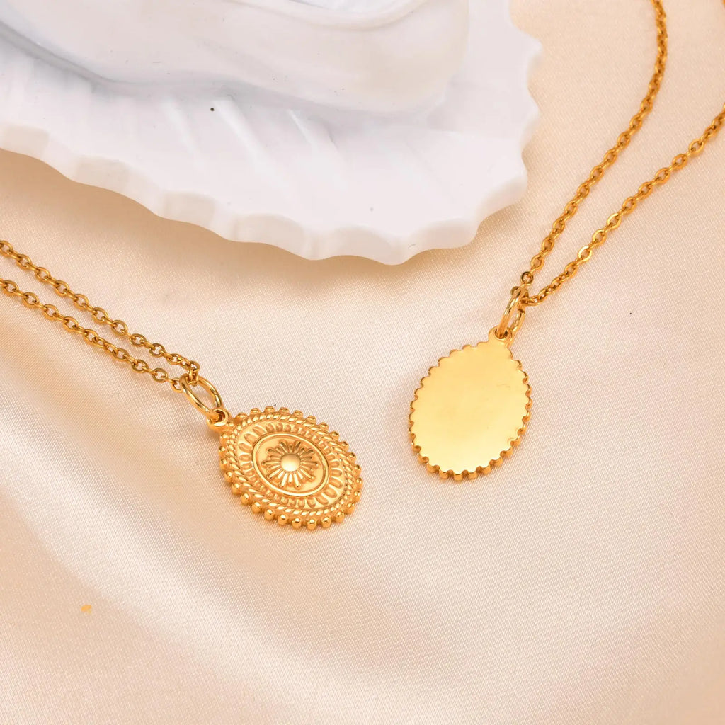 Stainless Steel Spiral Sun Flower Pendant Necklace for Women 18K Gold Plated Stackable Boho Necklace Waterproof Fashion Jewelry