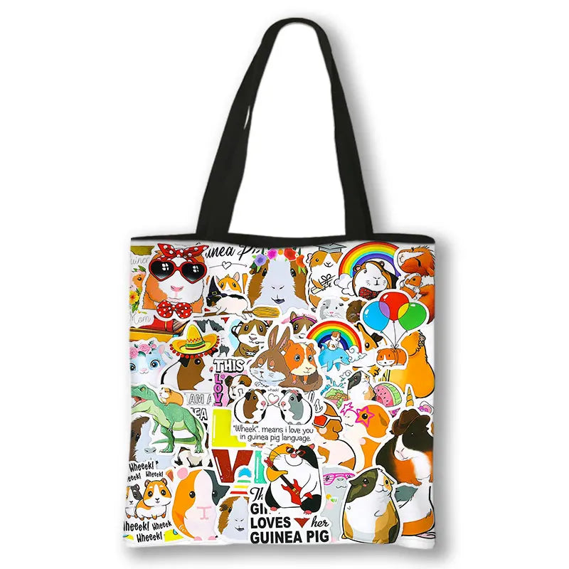 Kawaii Pet Guinea Pig Hamster Print Shoulder Bag Women Casual Handbags Large Capacity Totes Bag Eco Reusable Shopping Bags Gift