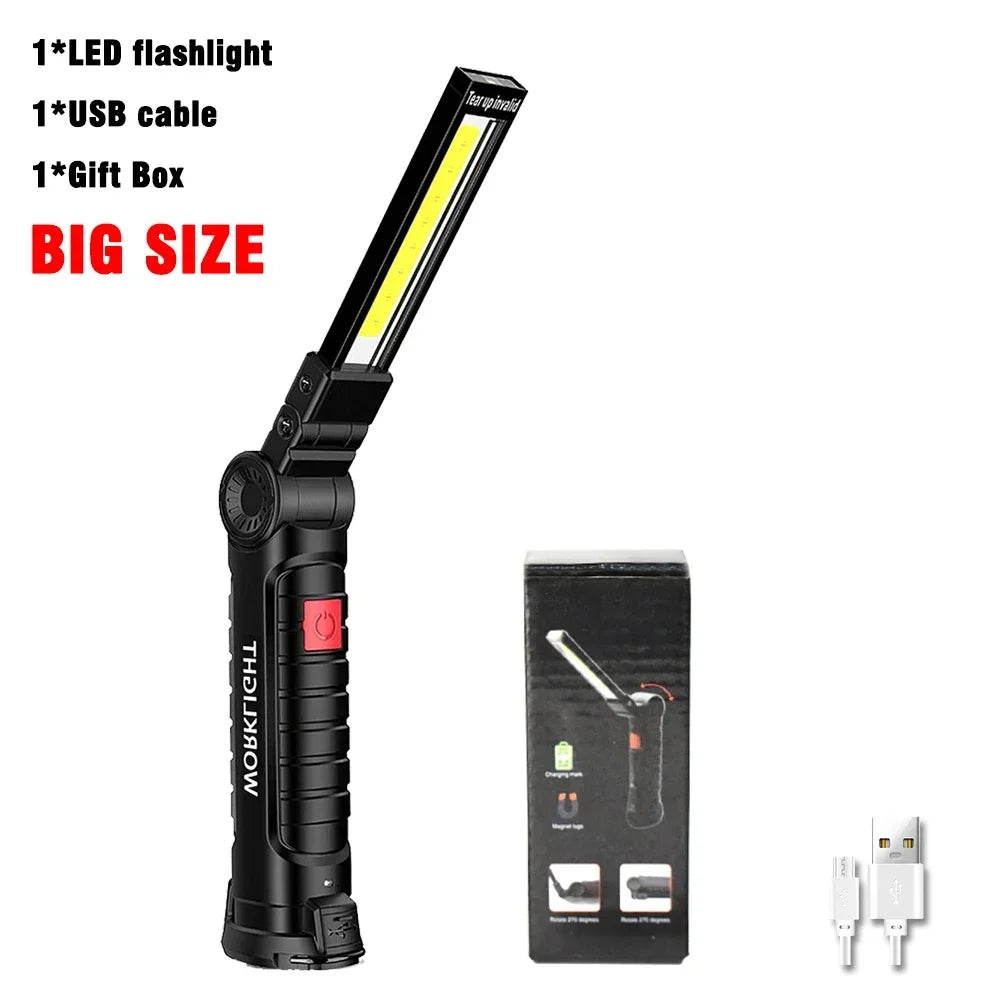 1pc COB LED Work Light Dimmable USB Rechargeable LED Flashlight Inspection Lamp With Magnet&Hook 14500/18650 Battery Torch Light