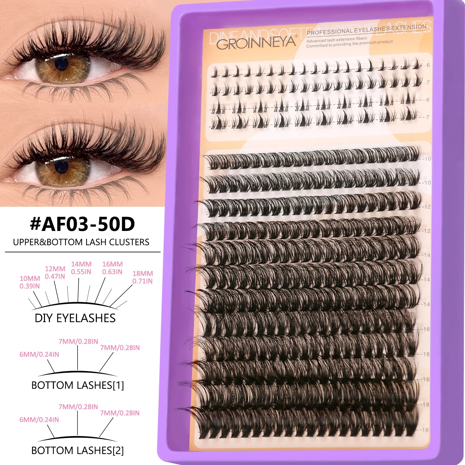 GROINNEYA Manga Lashes Cluster Lashes Natural Eyelash Extension Cluster Natural Volume Individual Lashes Mixed Tray Lashes