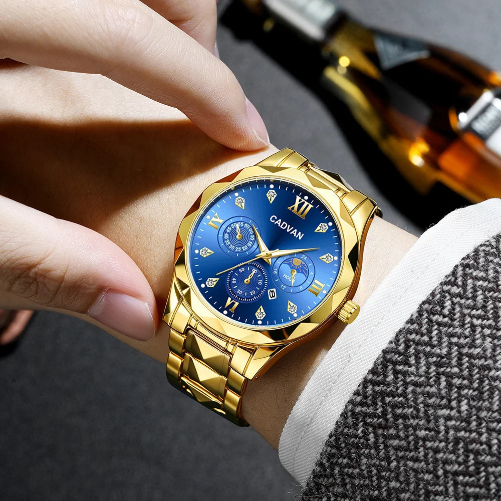 CADVAN Men's Luxury Steel Strap Calendar Watch with Stylish Stainless Steel Strap, Perfect Gift for Men's Watches - Boxed