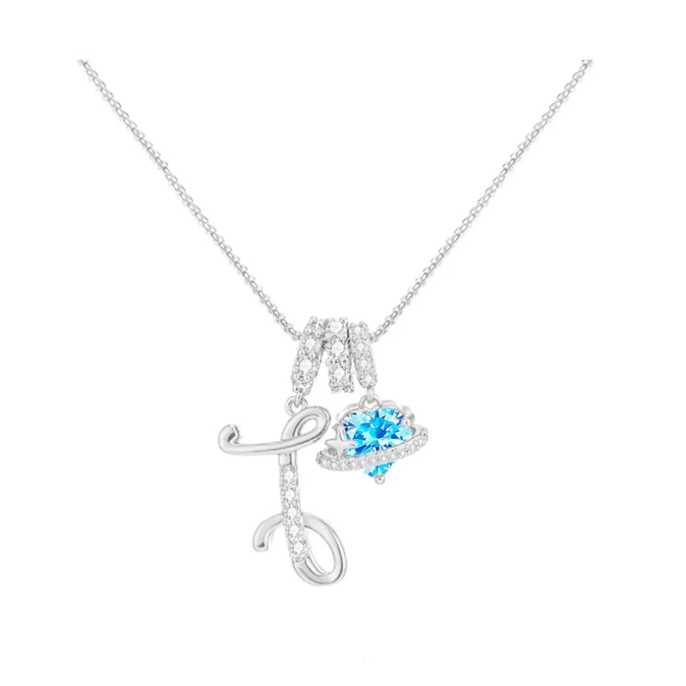 Heart-shaped Necklace with the Initial of a Lady, Zircon Pendant, English Diamond Jewelry, Suitable for Friday