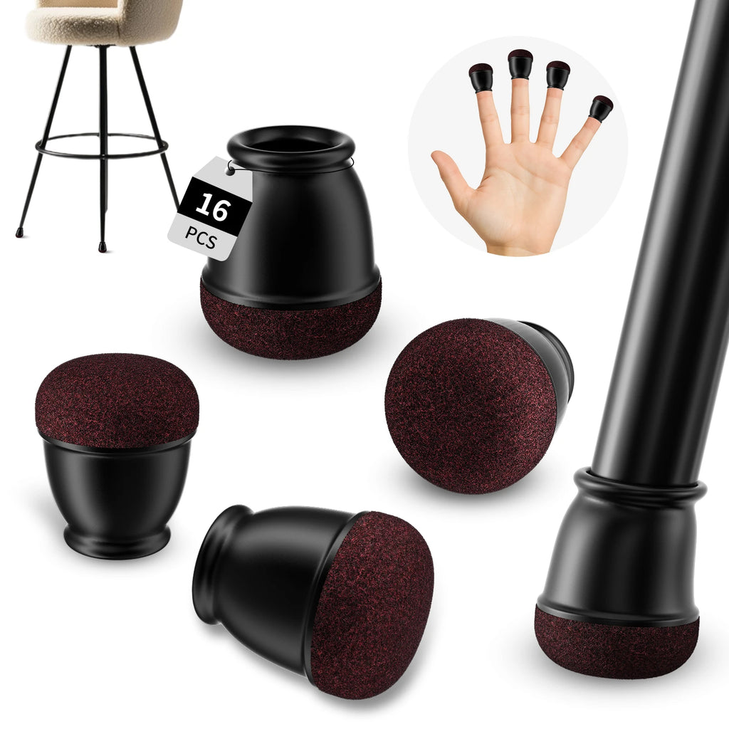 16PCS Black Silicone Chair Leg Floor Protectors with Wrapped Felt Bar Stool Chair Leg Caps Furniture Leg Feet Protection Cover