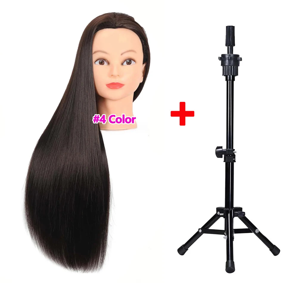 Realistic Mannequin Head With Synthetic Hair Versatile Beauty Training Aid For Hairstylist Makeup Practice Headdoll With Stand