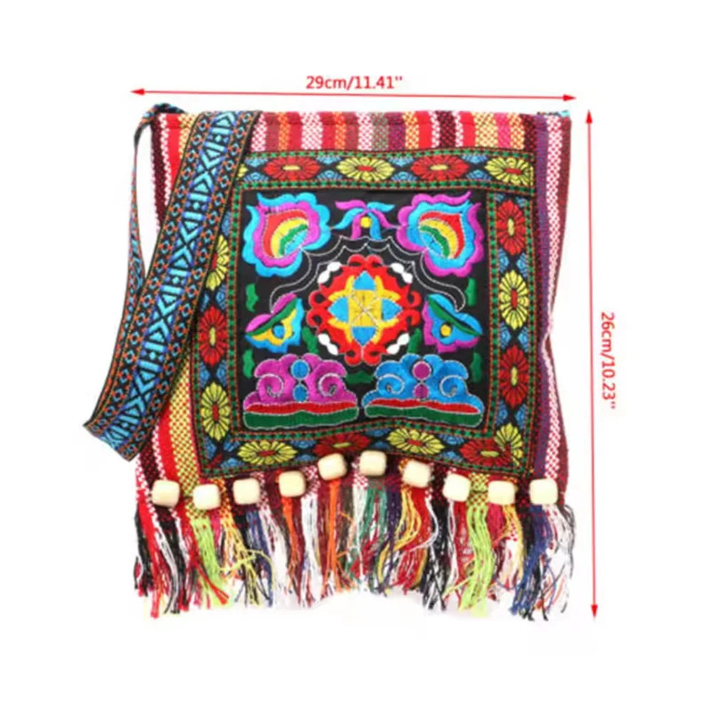 Retro Ethnic Embroidered Crossbody Bag Shoulder Bag Vintage Beaded Shoulder Bag for Women Hand woven fabric