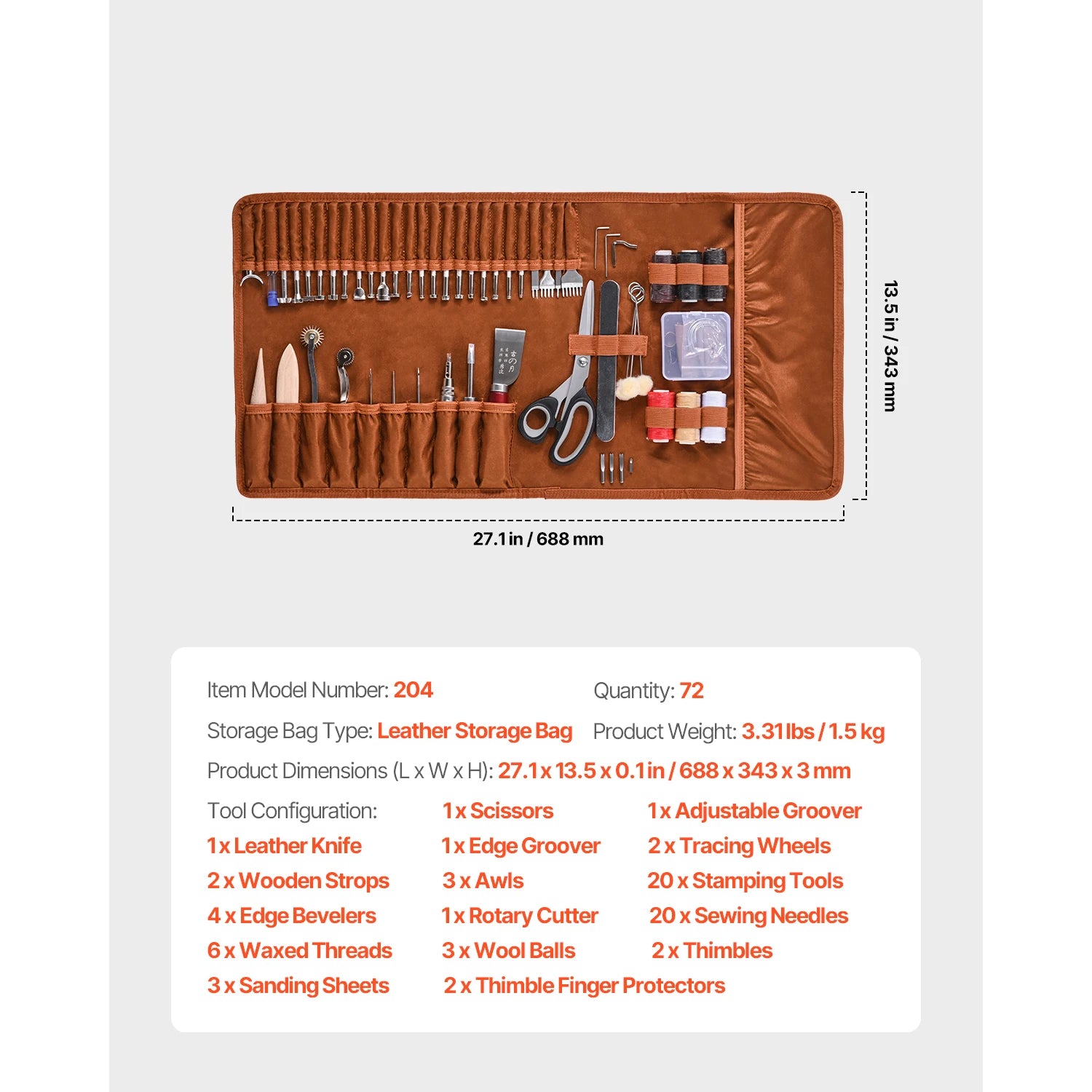 SucceBuy 38/59/61/72/92PCs Leather Working Tools Kit Leather Craft Tools Storage Bag Engraving Punching Sewing Stamping Tools