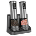 Electric Automatic Pepper Salt Grinder Set with Rechargeable Base LED Electricity Indicator Adjustable Coarseness for Kitchen