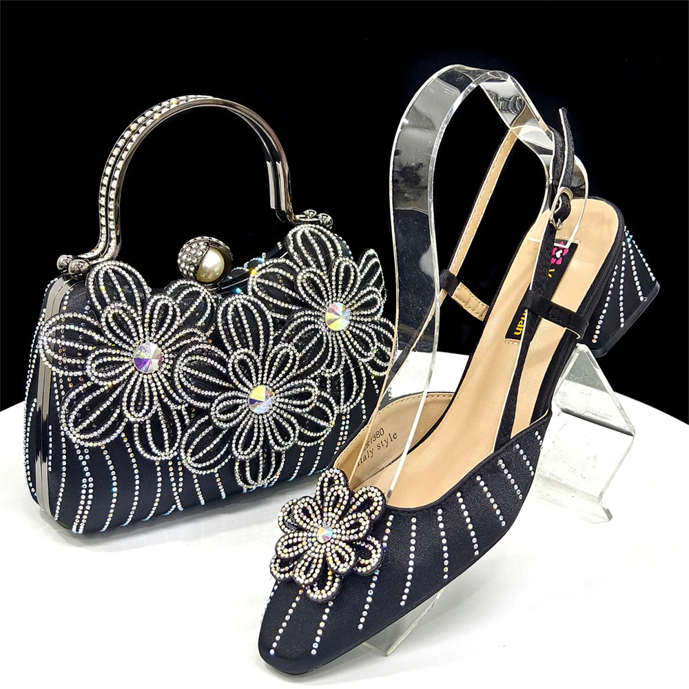 Venus Chan Italian Fashion Women's Elegant Orange Heels & Rhinestone Clutch Bag Set – Perfect for Parties and Special Occasions