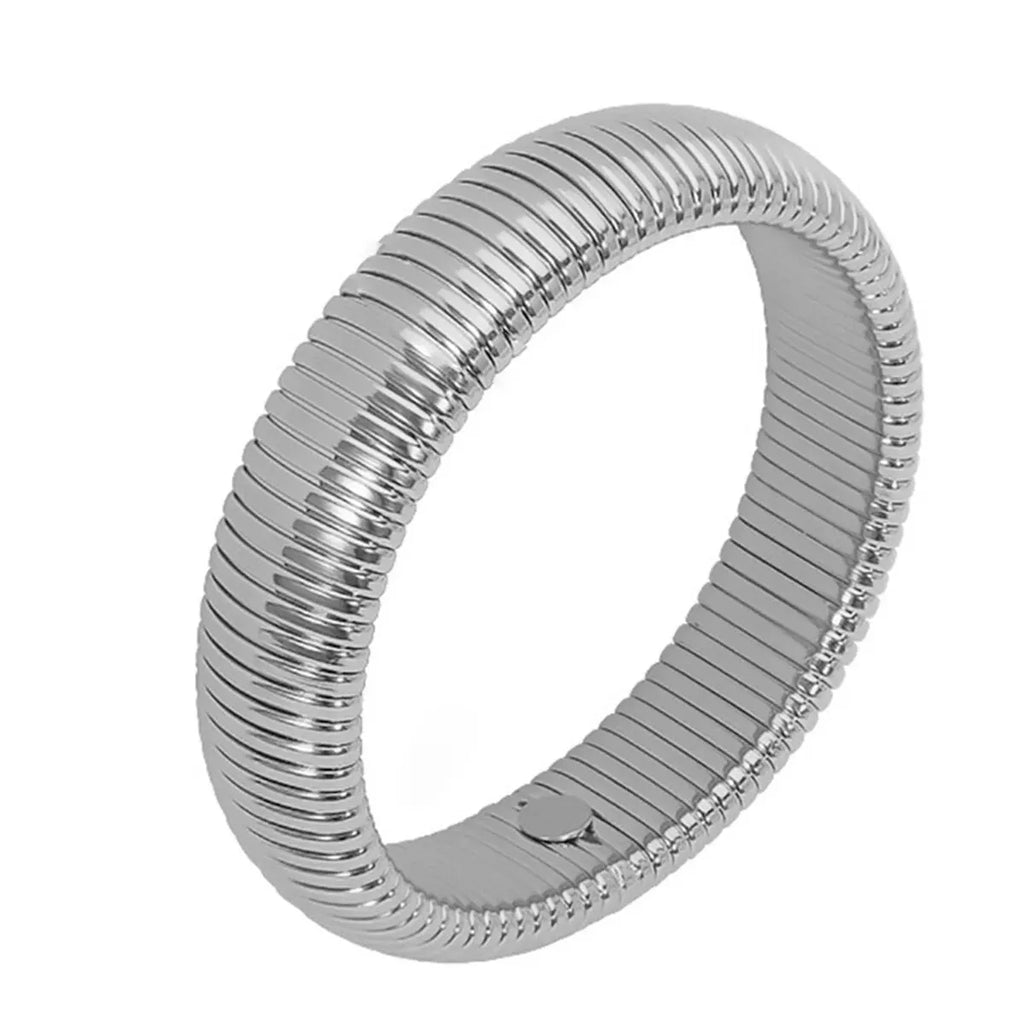 Waterproof Stainless Steel Retro Elasticity Thick Metal Polish Bracelet 18K Gold Plated Trend Fashion Unisex Jewelry Men Women