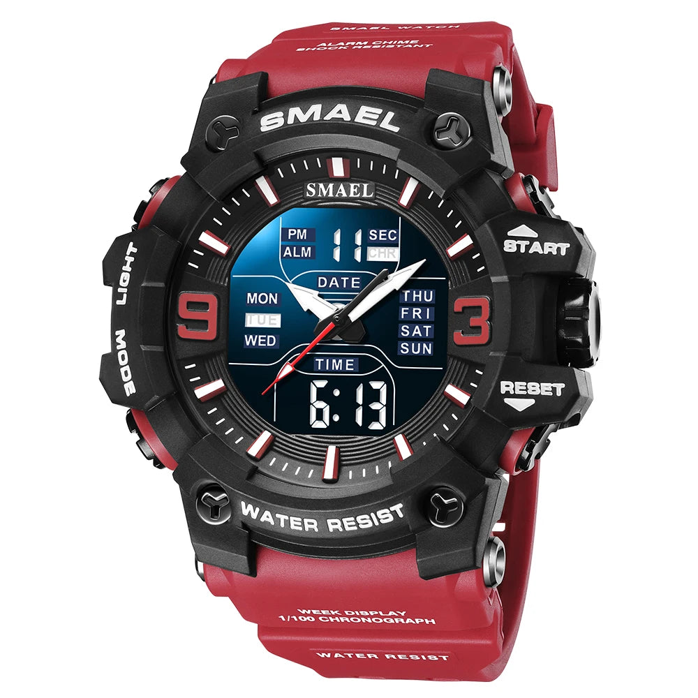 SMAEL 8049 Watch Sport LED Light Alarm Clock Dual Time Display WaterproofWeek Auto Date Wristwatches Quartz