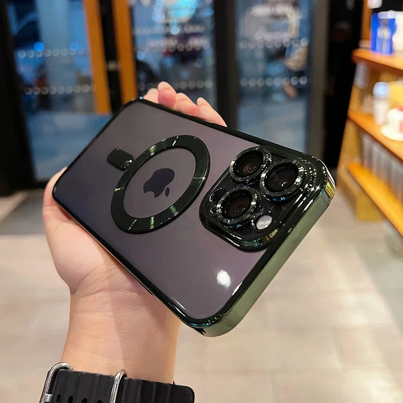 Luxury Transparent Wireless Charging Case For iPhone 15 14 13 12 11 16 17 18 Pro Max Plus Air Magnetic Silicone Cover