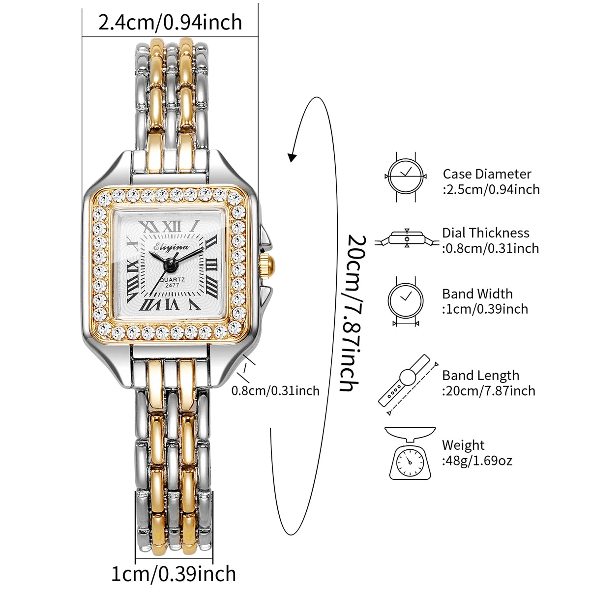 Elegant Rhinestone Square Women Watches Fashion Roma Dial Quartz Wristwatch Reloj Mujer Ladies Clock (Without Box)